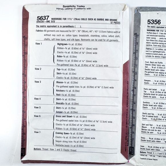 3/$20 Vintage Simplicity Barbie & Darci Doll Sewing Patterns – #5637 & #5356 - Picture 6 of 9